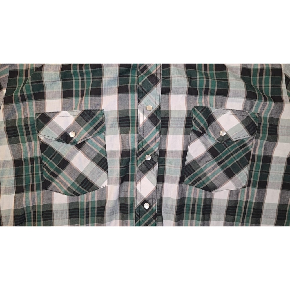 Wrangler Shirt Mens XL Rodeo Western Pearl Snap Cowboy Green Plaid Ranch Relaxed - Picture 5 of 14
